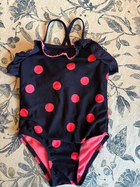 Cat & Jack Navy One-Piece with Pink Trim and polka dots